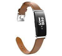 MoKo Leather Strap Compatible with Fitbit Inspire 2/HR/Inspire, Premium Leather Replacement Watch Band with Connector for Women Men, Brown