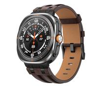 MoKo Leather Strap Compatible with Samsung Galaxy Watch Ultra Strap 47mm (2025/2024), Metal Connector & Genuine Leather Replacement Band for Men, Black+Dark Brown