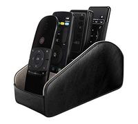 MoKo Leather TV Remote Control Holder, 5-Compartment Desktop Organizer for Controllers, Office Supplies, Media Accessory Storage - Black