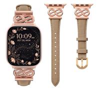 MoKo Leather Watch Band Compitable with Apple Watch 42/41/40/38mm | Compatible with Apple Watch S11/10/9/8/7/6/5/4/3/2/1 SE3/SE2/SE, Dressy Leather Strap, for Women, Rose Gold/Light Brown