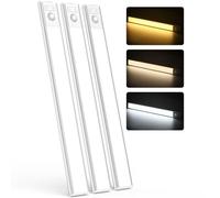 MoKo LED Strip Lights, Wireless Motion Sensor Night Light with Magnetic Strip, USB Rechargeable Light for Under Cabinet, Camper, Kitchen, Stair, Bathroom, Closets, Corridors, Bedroom, White, 3 Pack