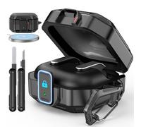 MoKo Lock Case for Samsung Galaxy Buds 4 Pro Case/Galaxy Buds 4 Case (2026), Rugged Armor Shockproof Full Protection Cover for Women Men, Cleaning Pen & Hook, Black