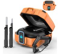 MoKo Lock Case for Samsung Galaxy Buds 4 Pro Case/Galaxy Buds 4 Case (2026), Rugged Armor Shockproof Full Protection Cover for Women Men, Cleaning Pen & Hook, Orange