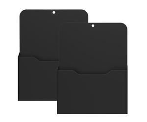 MoKo Magnetic File Holder, A4 Large Size Refrigerator Storage Organizer Magnet Pencil Cups Marker Paper Letter Pen Holder Stationery Supplies for Classroom Office Home, 2 Pack, Black