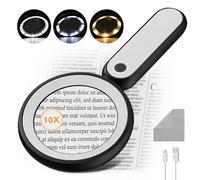 MoKo Magnifying Glass with Light, 10X Handheld Magnifying Glass for Reading, Illuminated Magnifier with 21 LED Lights & 3 Modes, Rechargeable Magnifiers for Seniors Reading Inspection Exploring