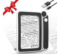 MoKo Magnifying Glass with Light, Rechargeable 4X Page Magnifier for Reading, Lighted Magnifying Glass with 3 LED Modes for Mom Dad Grandma Grandpa Seniors Book Lover Low Vision, Black