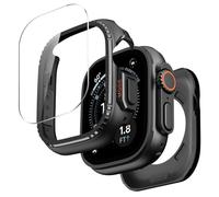 MoKo Metal Case for Apple Watch Ultra 3/2/1 49mm - Tempered Glass Screen Protector, Rugged Bumper & Back Cover, 360° Full Protection, Black