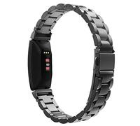 MoKo Metal Strap Compatible with Fitbit Inspire/Inspire HR/2, Stainless Steel Replacement Watch Band with Watch Lugs, Black