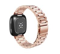 MoKo Metal Strap Compatible with Fitbit Versa 4/Versa 3/Sense 1/2, Stainless Steel Replacement Watch Band Wristband for Men Women, Rose Gold