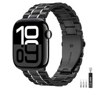MoKo Metal Straps for Men Women Compatible with Apple Watch Ultra 2/Ultra 49mm,S10 46mm,9/8/7 45mm,SE2/SE/6/5/4 44mm,3/2/1 42mm,Adjustable Stainless Steel Strap Business Replacement Wristband,Bk/Silvr