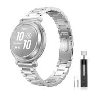 MoKo Metal Watch Band Compatible with Garmin Lily 2/Lily 2 Active, Stainless Steel Sport Strap Quick Release Replacement Wristband With Adjustment Tool for Men Women, Silver