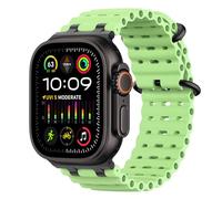 MoKo Ocean Band Compatible with Apple Watch Ultra 3/2/1 49mm, Upgraded Silicone Sports Bands 46mm 45mm 44mm for Men Women, Series 11/10/9/8/7/6/5 SE3/2/1 Breathable Strap with Metal Connector,Bk/NeGrn