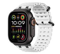 MoKo Ocean Band Compatible with Apple Watch Ultra 3/2/1 49mm, Upgraded Silicone Sports Bands 46mm 45mm 44mm for Men Women, Series 11/10/9/8/7/6/5 SE3/2/1 Breathable Strap with Metal Connector,Bk/Cr&Wt