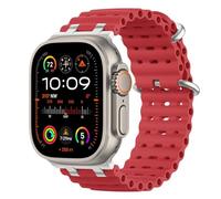 MoKo Ocean Band Compatible with Apple Watch Ultra 3/2/1 49mm,Upgraded Silicone Sports Bands 46mm 45mm 44mm for Men Women,Series 11/10/9/8/7/6/5 SE3/2/1 Breathable Strap with Metal Connector,Silver/Red