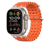 MoKo Ocean Band Compatible with Apple Watch Ultra 3/2/1 49mm, Upgraded Silicone Sports Bands 46mm 45mm 44mm, Series 11/10/9/8/7/6/5 SE3/2/1 Breathable Strap with Metal Connector, Silver/Orange