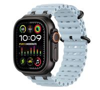 MoKo Ocean Band Compatible with Apple Watch Ultra 3/2/1 49mm, Upgraded Silicone Sports Bands 46mm 45mm 44mm, Series 11/10/9/8/7/6/5 SE3/2/1 Breathable Strap with Metal Connector, Black/Ice Blue
