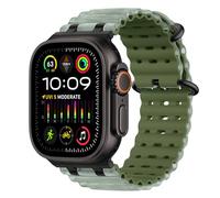 MoKo Ocean Band Compatible with Apple Watch Ultra 3/2/1 49mm,Upgraded Silicone Sports Bands 46mm 45mm 44mm for Men Women,Series 11/10/9/8/7/6/5 SE3/2/1 Breathable Strap with Metal Connector,Bk/Cr&AyGn