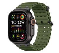 MoKo Ocean Band Compatible with Apple Watch Ultra 3/2/1 49mm, Upgraded Silicone Sports Bands 46mm 45mm 44mm, Series 11/10/9/8/7/6/5 SE3/2/1 Breathable Strap with Metal Connector, Black/ArmyGreen