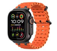 MoKo Ocean Band Compatible with Apple Watch Ultra 3/2/1 49mm, Upgraded Silicone Sports Bands 46mm 45mm 44mm, Series 11/10/9/8/7/6/5 SE3/2/1 Breathable Strap with Metal Connector, Black/Orange