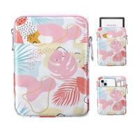 MoKo Padded Ereader Sleeve Case for 6-7 inch Ereader Tablet Bag Protective Cover Pouch with a Carabiner, Compatible with 7" eReader Colorsoft Signature Edition 2024, Tropical Leaf