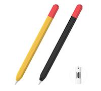 MoKo Pencil Case Compatible with Apple Pencil (USB-C), 2 Pack Silicone Apple Pencil USB C Sleeve Cover, Protective Skin Cover Holder Grip Sleeve, Support Magnetic Attachment, Black-Red+Orange-Red