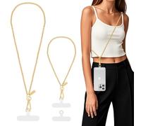 MoKo Phone Chain Crossbody, Metal Cell Phone Lanyard, Universal Cellphone Lanyard for iPhone, Samsung, Most Smartphones, Cellphone Crossbody Strap × 1, Wrist Strap x 1, Patches × 2, Pale Gold
