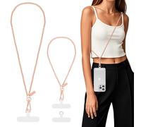 MoKo Phone Chain Crossbody, Metal Cell Phone Lanyard, Universal Cellphone Lanyard for iPhone, Samsung, Most Smartphones, Cellphone Crossbody Strap × 1, Wrist Strap x 1, Patches × 2, Pale Rose Gold