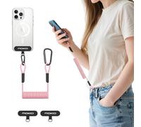MoKo Phone Lanyard Tether with Patch, Anti-Theft Cell Phone Strap with Carabiner, Universal Stretchy Anti-drop Cellphone Lanyard for Outdoor Hiking Climbing Fishing, Fits Most Smartphones, Pink
