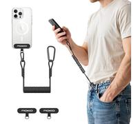 MoKo Phone Lanyard Tether with Patch, Anti-Theft Cell Phone Strap with Carabiner, Universal Stretchy Anti-drop Cellphone Lanyard for Outdoor Hiking Climbing Fishing, Fits Most Smartphones, Black