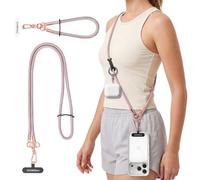 MoKo Phone Lanyard for iPhone, Adjustable Crossbody Phone Strap with Patch, MobilePhone Lanyard NeckStrap×1, Wrist Strap×1, Patch×2, Rose Gold