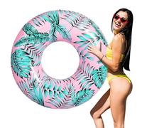 MoKo Pool Float for Adults, Inflatable Swimming Pool Float Large Fun Print Pool Raft Water Toys Floaties for Adults Swim Ring for Summer Beach Pool, Pink & Green Leaf