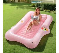 MoKo Pool Floats Adult, 82" x 50" Large Floating Bed with Ice Bar, Tanning Bed Pool Raft Inflatable Lounger with Drink Holder Tanning Chair Inflatable Pool Toys for Party Beach Backyard, Pink Leaf