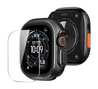 MoKo Protective Case for Apple Watch Ultra 3/2/1 49mm, With Tempered Glass Screen Protector and Back Cover 360° Full Protection for iWatch, Rugged Bumper Metal Cover for Smartwatch, Black