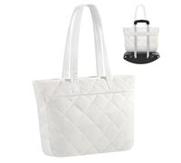 MoKo Puffy Tote Bag for Women, Lightweight Laptop Carrying Case with Multi-Pockets, Quilted Shoulder Bag Handbag for 13"/14" MacBook Pro, 13/12.9 Inch iPad Air/Pro, Milky White