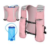 MoKo Running Hydration Vest, Lightweight Running Backpack with 1.5L Water Bladder, Adjustable Breathable Water Vest for Men Women with Multiple Pockets for Cycling Hiking Marathon Climbing, Pink