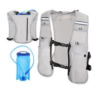 MoKo Running Hydration Vest, Lightweight Running Backpack with 1.5L Water Bladder, Adjustable Breathable Water Vest for Men Women with Multiple Pockets for Cycling Hiking Marathon Climbing, Light Gray