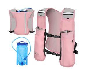 MoKo Running Hydration Vest, Lightweight Running Backpack with 1.5L Water Bladder, Adjustable Breathable Water Vest for Men Women with Multiple Pockets for Cycling Hiking Marathon Climbing, Pink