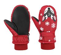 MoKo Ski Gloves for Kids, Waterproof, Ages 2-4, Red Deer