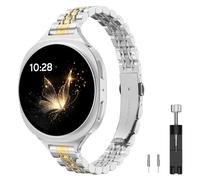 MoKo Slim Metal Band Compatible with Samsung Galaxy Watch 8 40mm 44mm/8 Classic 46mm, Thin Stainless Steel Replacement Strap for Women, Silver/Gold