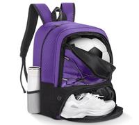 MoKo Soccer Bag Backpack, Basketball Backpack for Men & Women with Separate Ball and Shoes Compartments, Water-Resistant, Fence Hook, Sports Equipment Bag for Clothes, Shoes, Tablets, Laptops, Purple