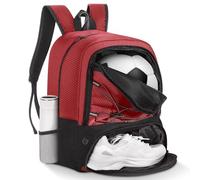 MoKo Soccer Bag Backpack, Basketball Backpack for Men & Women with Separate Ball and Shoes Compartments, Water-Resistant, Fence Hook, Sports Equipment Bag for Clothes, Shoes, Tablets, Laptops, Red