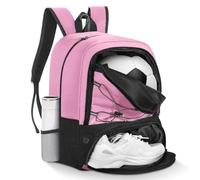 MoKo Soccer Bag Backpack, Basketball Backpack for Men & Women with Separate Ball and Shoes Compartments, Water-Resistant, Fence Hook, Sports Equipment Bag for Clothes, Shoes, Tablets, Laptops, Pink