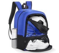 MoKo Soccer Bag Backpack, Basketball Backpack for Men & Women with Separate Ball and Shoes Compartments, Water-Resistant, Fence Hook, Sports Equipment Bag for Clothes, Shoes, Tablets, Laptops, Blue