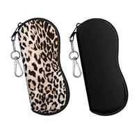 MoKo Eyeglasses Case, (2 Pack) Soft Zippered Neoprene Sunglasses Pouch Protective Eyewear Case Bag with Clip for Men and Women, Black and Leopard