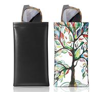 MoKo Squeeze Glasses Case (2 Pack), Portable Eyeglass Pouch Sunglass Goggles Soft Case Protective Eyewear Case Bag Glasses Holder for Women with Cleaning Cloth, Black & Lucky Tree