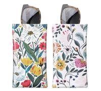 MoKo Squeeze Top Glasses Pouch (2 Pack), Portable Leather Soft Sunglasses Case Anti-Scratch Eyeglasses Bag Goggles Sleeve with Cleaning Cloth for Women Men, Flowers