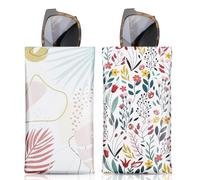 MoKo Squeeze Top Glasses Pouch (2 Pack), Portable Leather Soft Sunglasses Case Anti-Scratch Eyeglasses Bag Goggles Sleeve with Cleaning Cloth for Women Men, Leaves + Flowers