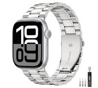 MoKo Stainless Steel Strap Compatible with Apple Watch Ultra 2/Ultra 49mm,S10 46mm,9/8/7 45mm,SE2/SE/6/5/4 44mm,3/2/1 42mm, Adjustable Mesh Watch Band Replacement Wristband, Silver