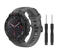 MoKo Strap Compatible with Amazfit T-Rex/T-Rex Pro Smartwatch, Soft Silicone Replacement Sport Watch Band Waterproof Breathable Wristband with Screwdrivers, Dark Gray
