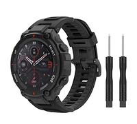 MoKo Strap Compatible with Amazfit T-Rex/T-Rex Pro Smartwatch, Soft Silicone Replacement Sport Watch Band Waterproof Breathable Wristband with Screwdrivers, Black